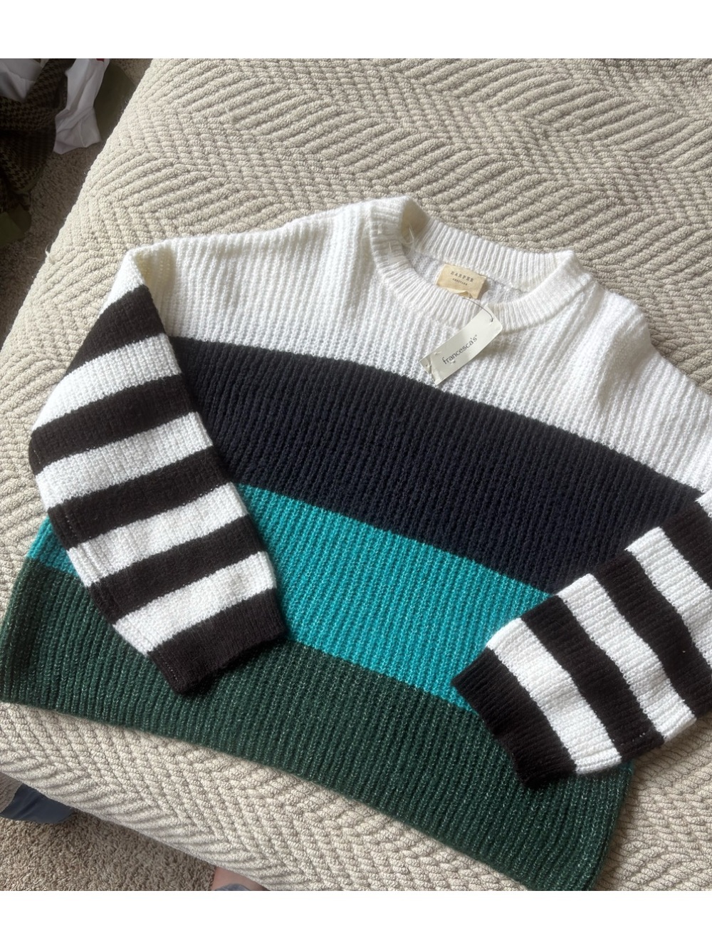 Francesca's Collections Black and White Ribbed Colorblock Sweater